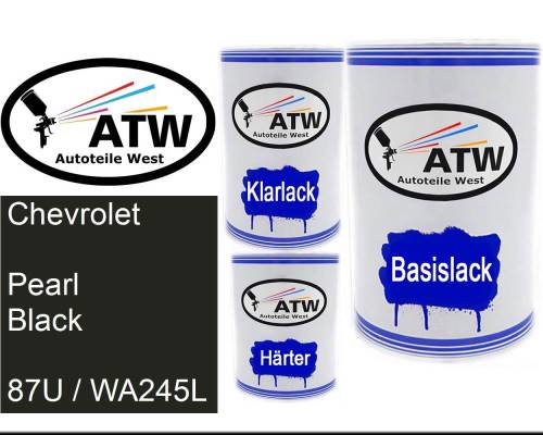 Chevrolet, Pearl Black, 87U / WA245L: 500ml Lackdose + 500ml Klarlack + 250ml Härter - Set, von ATW Autoteile West.